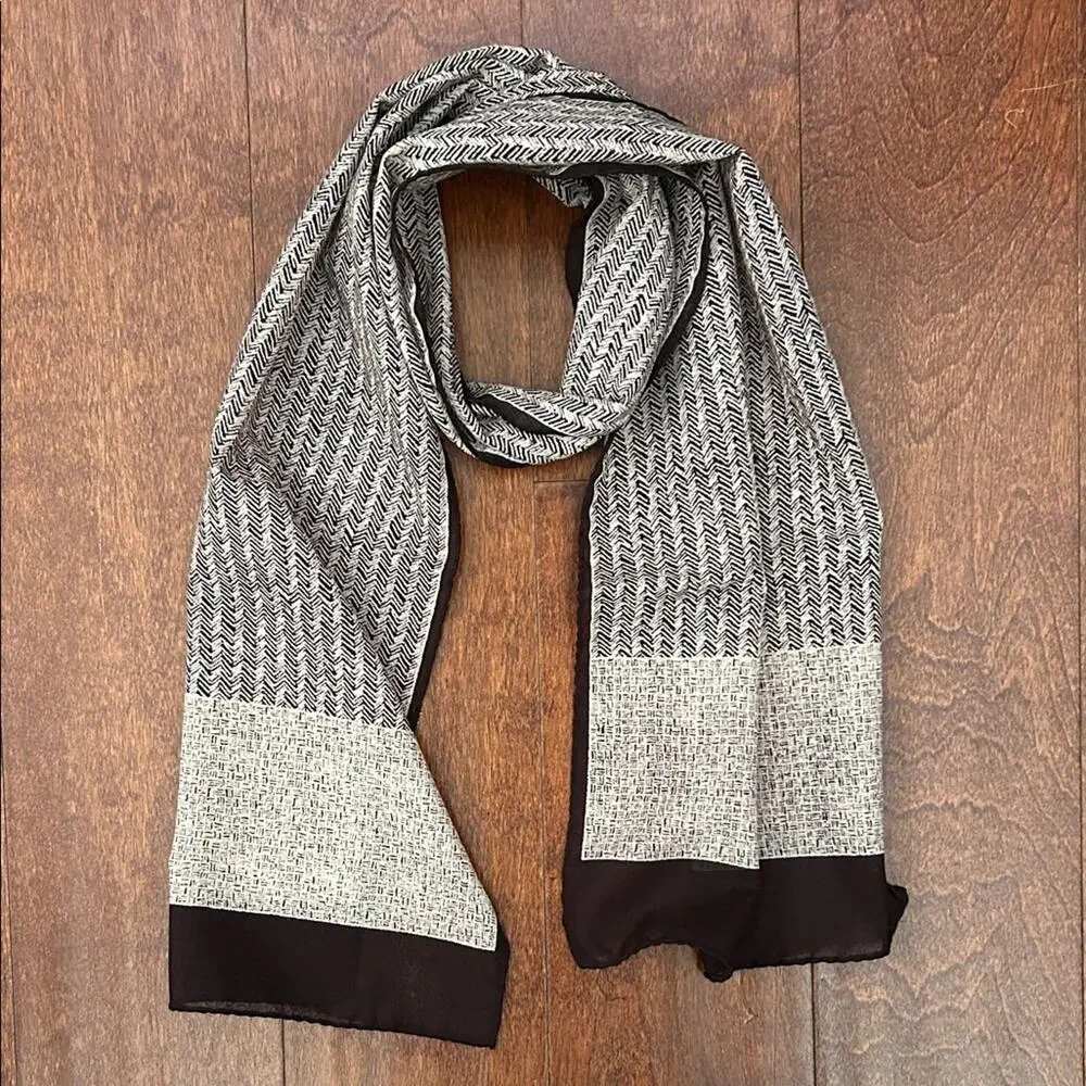 Hand Rolled Neutral Black and Taupe Rectangle Scarf, Lightweight and Versatile